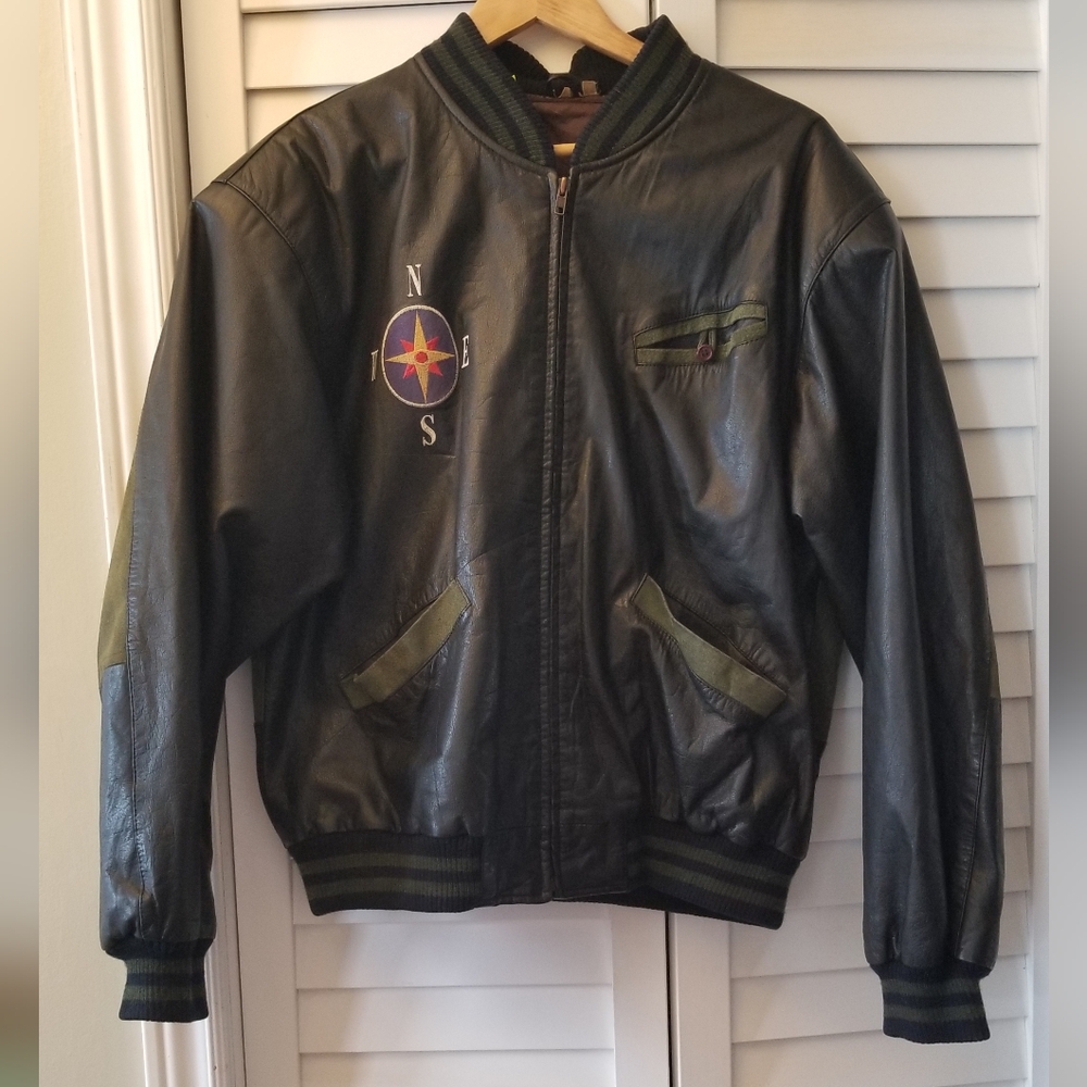 Men's Large Vintage Cordovan Montreal 100% leather Black and green  jacket